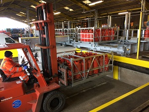 forklift truck in warehouse